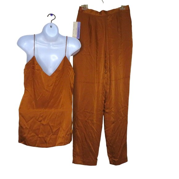 Vintage 80s Counterparts Womens Copper Satin Camisole & Pleated Pants Set Small - Picture 9 of 12